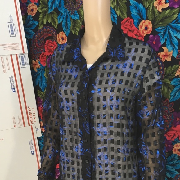 WOMEN’S LIGHT Sheer SEE THROUGH TOP Blouse Shirt MEDIUM wrap button up - Picture 3 of 5